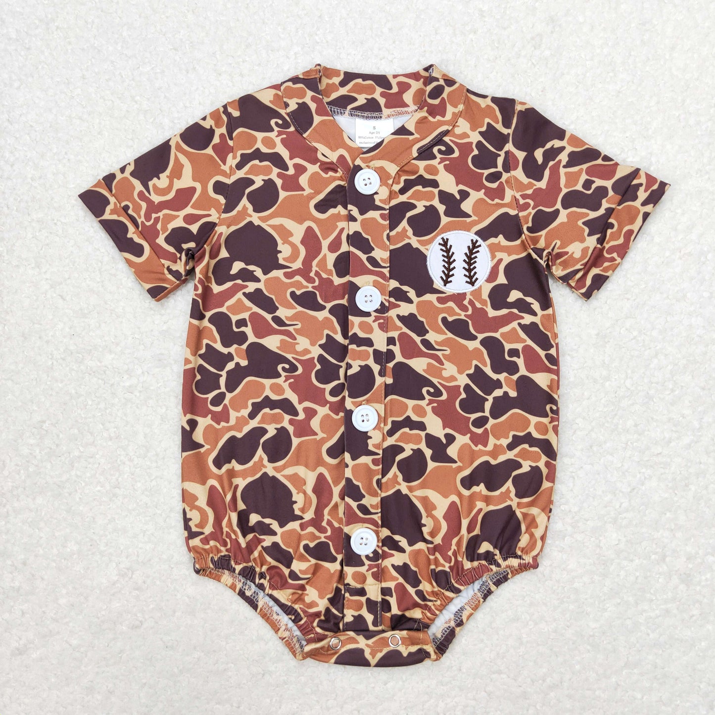 Baby Boy Embroidery Baseball Buttons Camo One Piece Romper