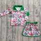 Baby Girl Long Sleeves Christmas Flower Zipper Tops Skirts Set RTS