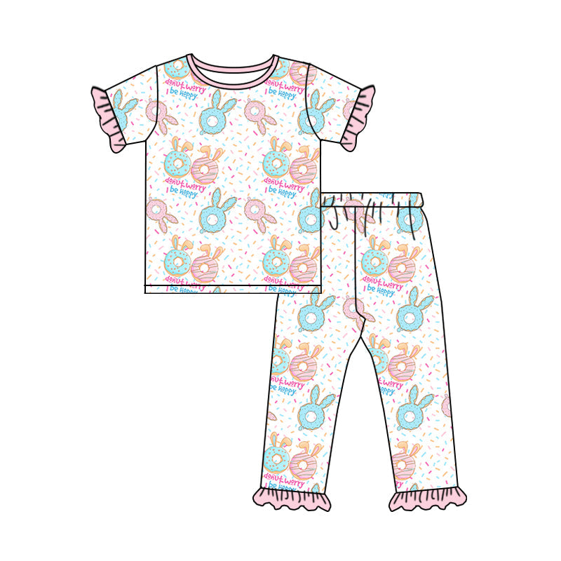 Baby Girl Short Sleeves Easter Donuts Bunny Shirt Pants Pajamas Clothes Set Moq 5