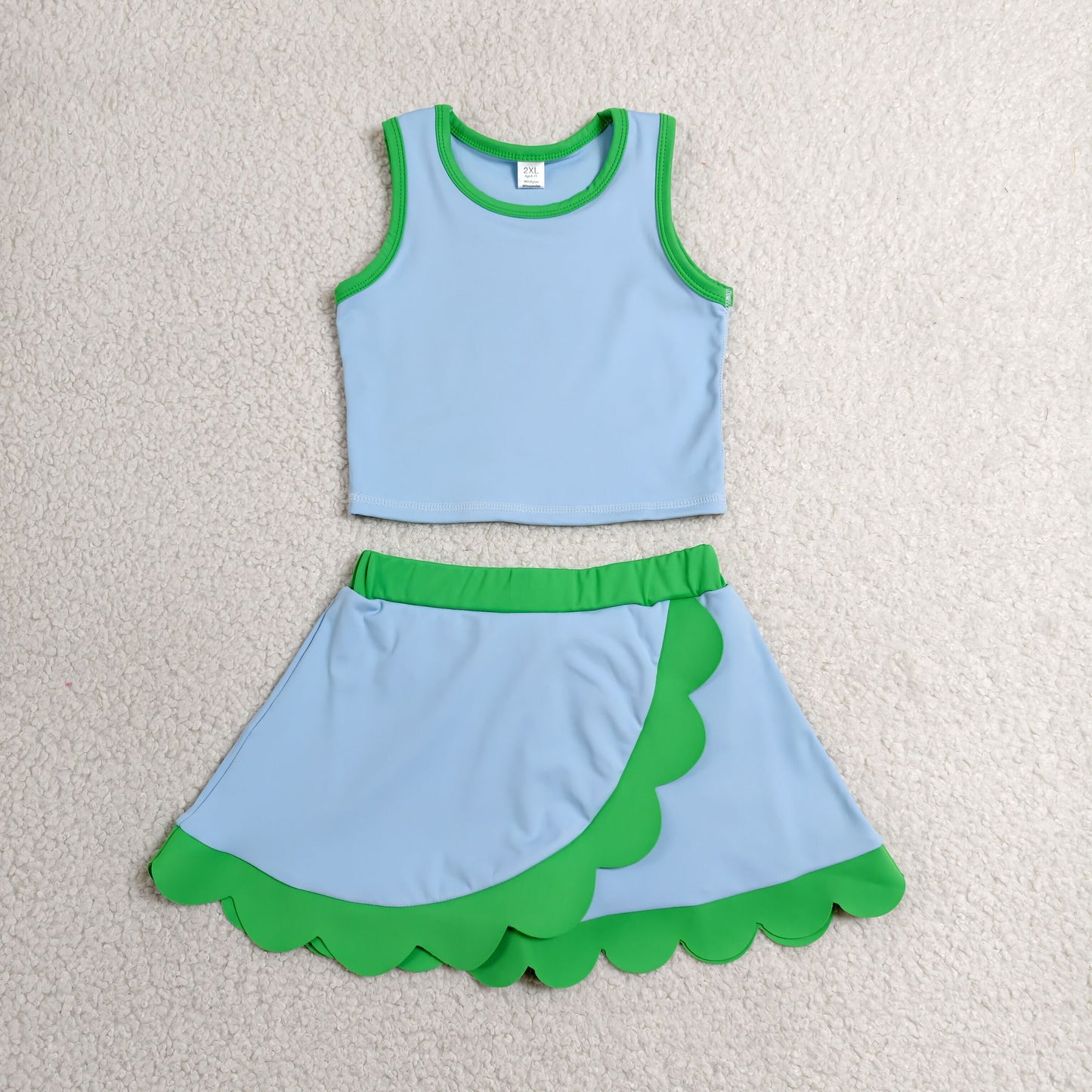Baby Girls Kids Shirt Scallop Skirt Shorts Yoga Active Blue Green Set Clothes RTS
