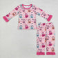 Baby Girl Long Sleeves Pink Halloween Pumpkin Shirt Pants Pajamas Bamboo Set