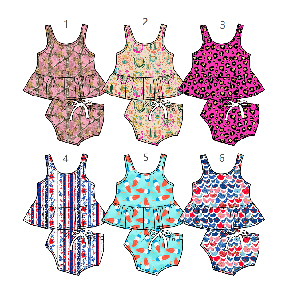 ( Moq 5 each style ) Baby Girls Kids Sleeveless Tops Bummie Shorts Sibling Clothes Sets