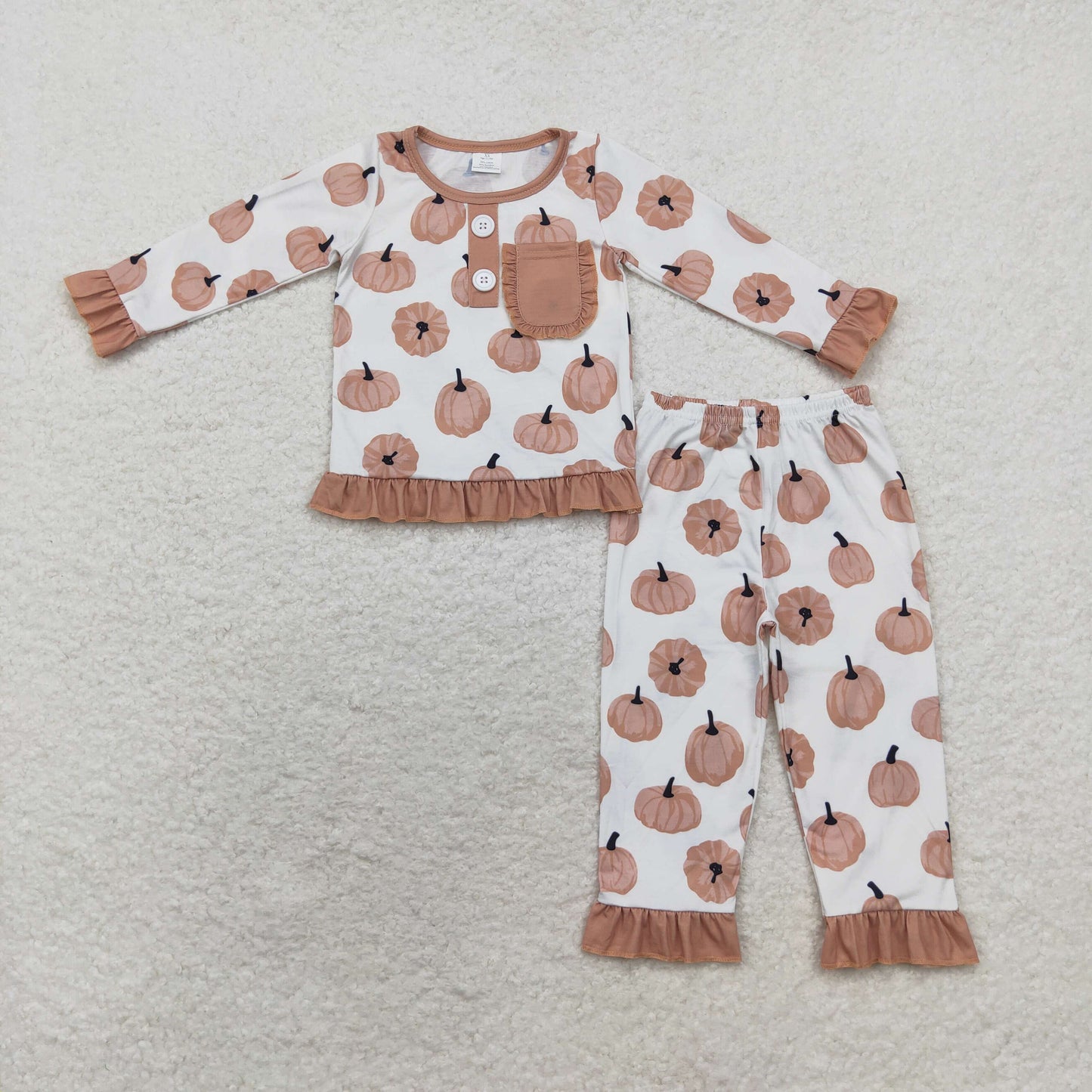 Baby Girl Pumpkin Pocket Shirt Pants Pajamas Clothes Set