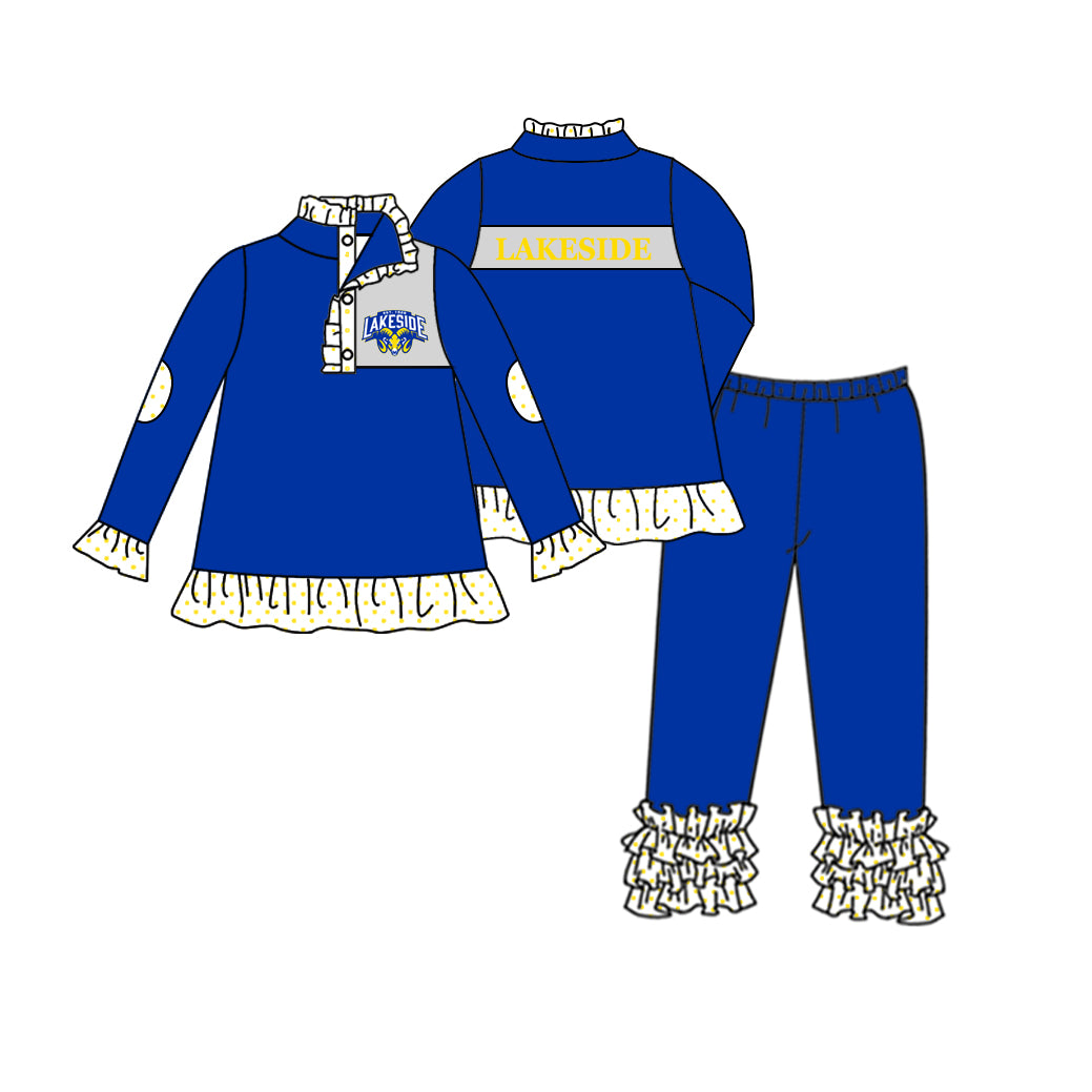 Baby Girl Blue Long Sleeves Team Tops Pants Girls Fall Clothes Set