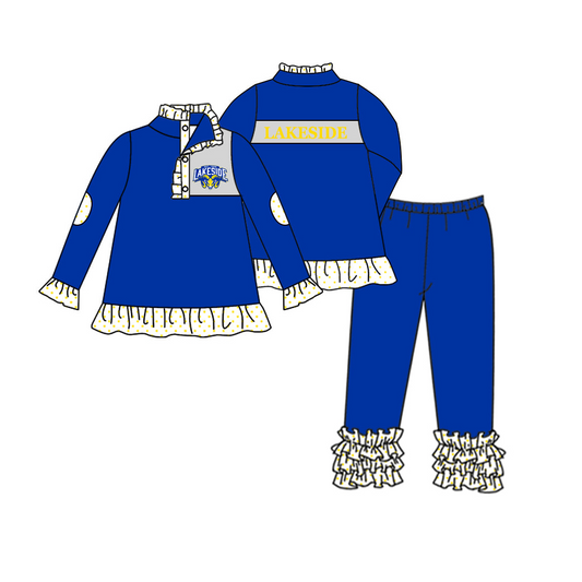 Baby Girl Blue Long Sleeves Team Tops Pants Girls Fall Clothes Set