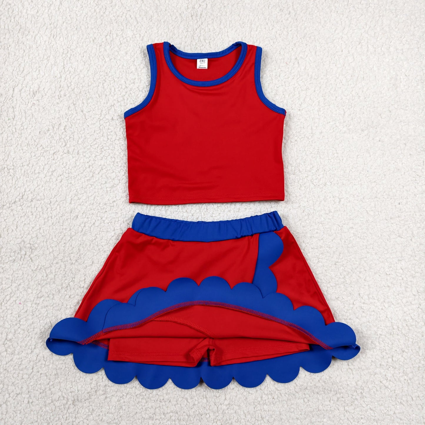 Baby Girls Kids Sleeveless Navy Shirt Scallop Skirt Shorts Yoga Active Red Set Clothes RTS