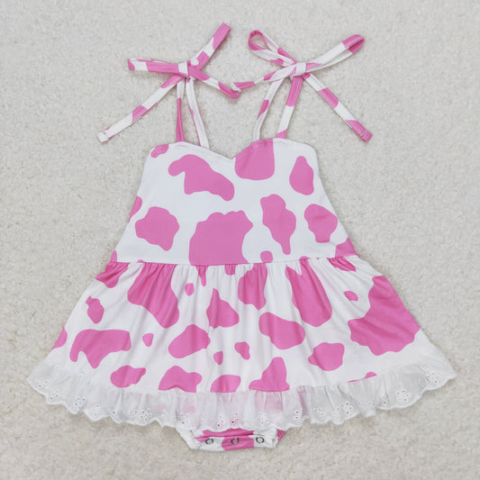 Baby Girl Sleeveless Pink Cow Print Skirt Romper