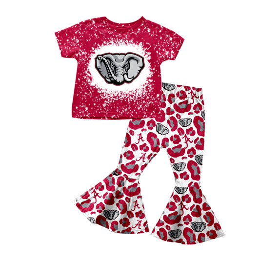 Baby Kids Short Sleeves Elephant Leopard Bell Pants Team Outfit