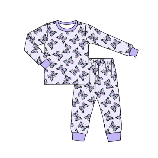 Baby Girl Butterfly Shirt Pants Pajamas Purple Set