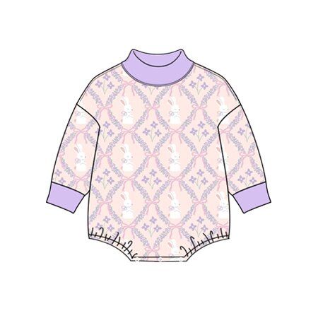 ( Moq 5 ) Preorder Baby Girls Infant Rabbits Bows Flower Easter Romper Purple Clothes