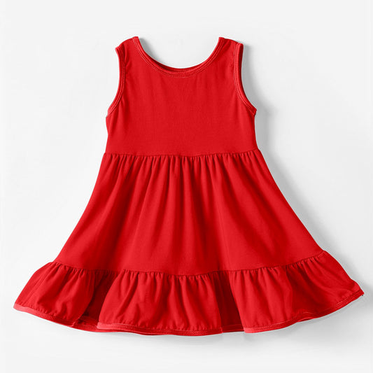 Moq 3 Pre-order GSD0660 Baby Girl Red Cotton Sleeveless Dress