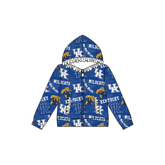 Baby Girl Long Sleeves Tiger Team Blue Ruffle Hooded Zipper Pocket Coat Shirt Tops Moq 5