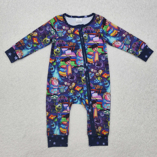 Baby Girl Long Sleeves Cartoon Monster Zipper Romper