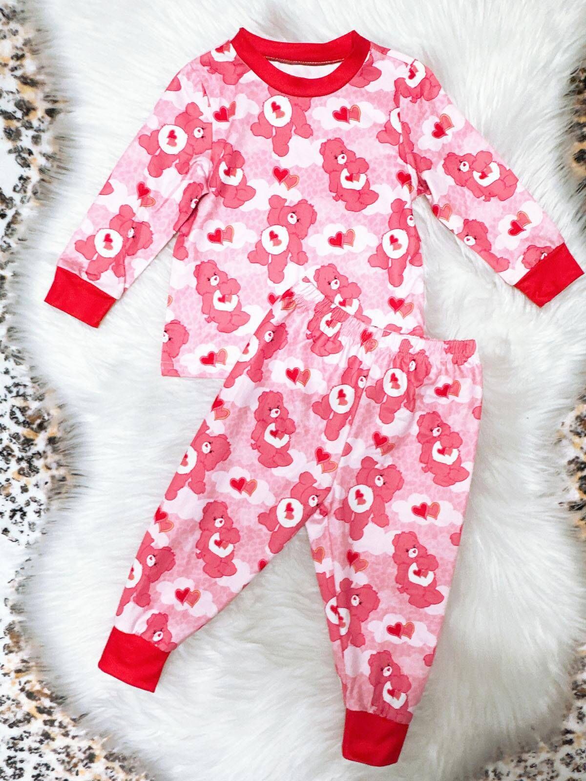 No moq Pre-order GLP1090 Baby Girl Valentines Bear Hearts Pants Set Pajamas