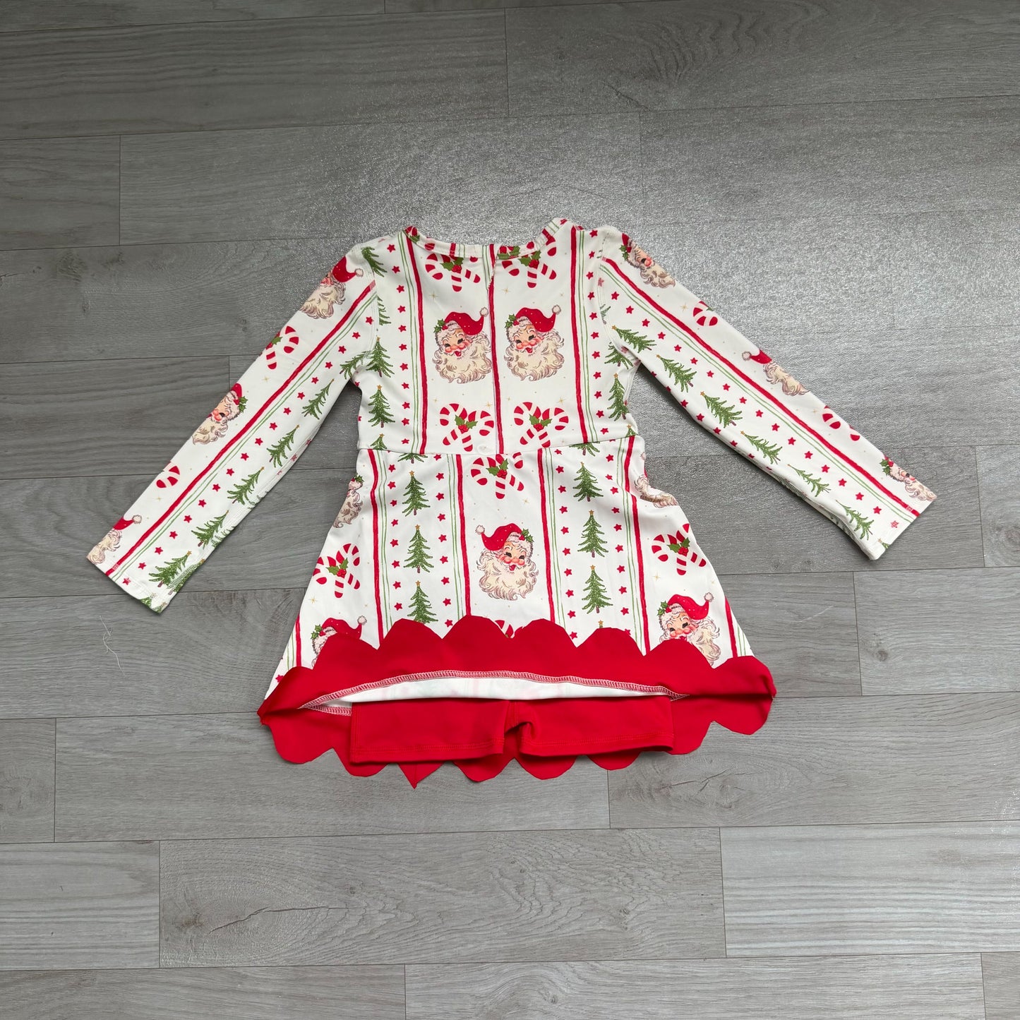 ( No moq ) Preorder Baby Girls Kids Long Sleeves Christmas Santa Bows Scallop Dress Yoga Active Clothes