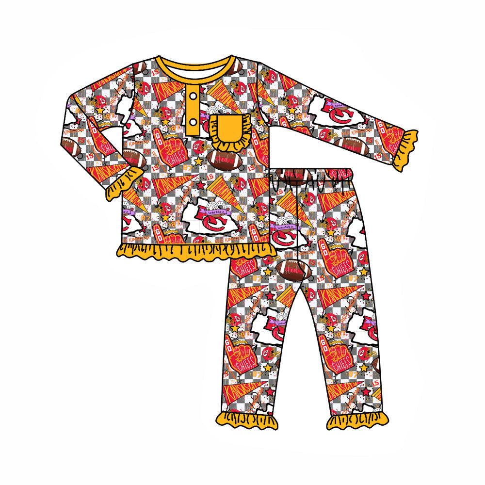 Baby Girl Long Sleeves KC Pocket Shirt Pants Fall Pajamas Clothes Team Set
