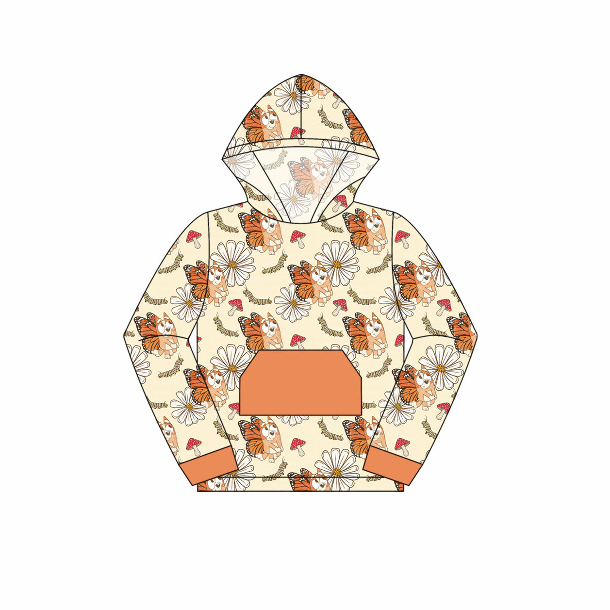 Baby Girl Orange Butterfly Flower Dogs Hooded Shirt