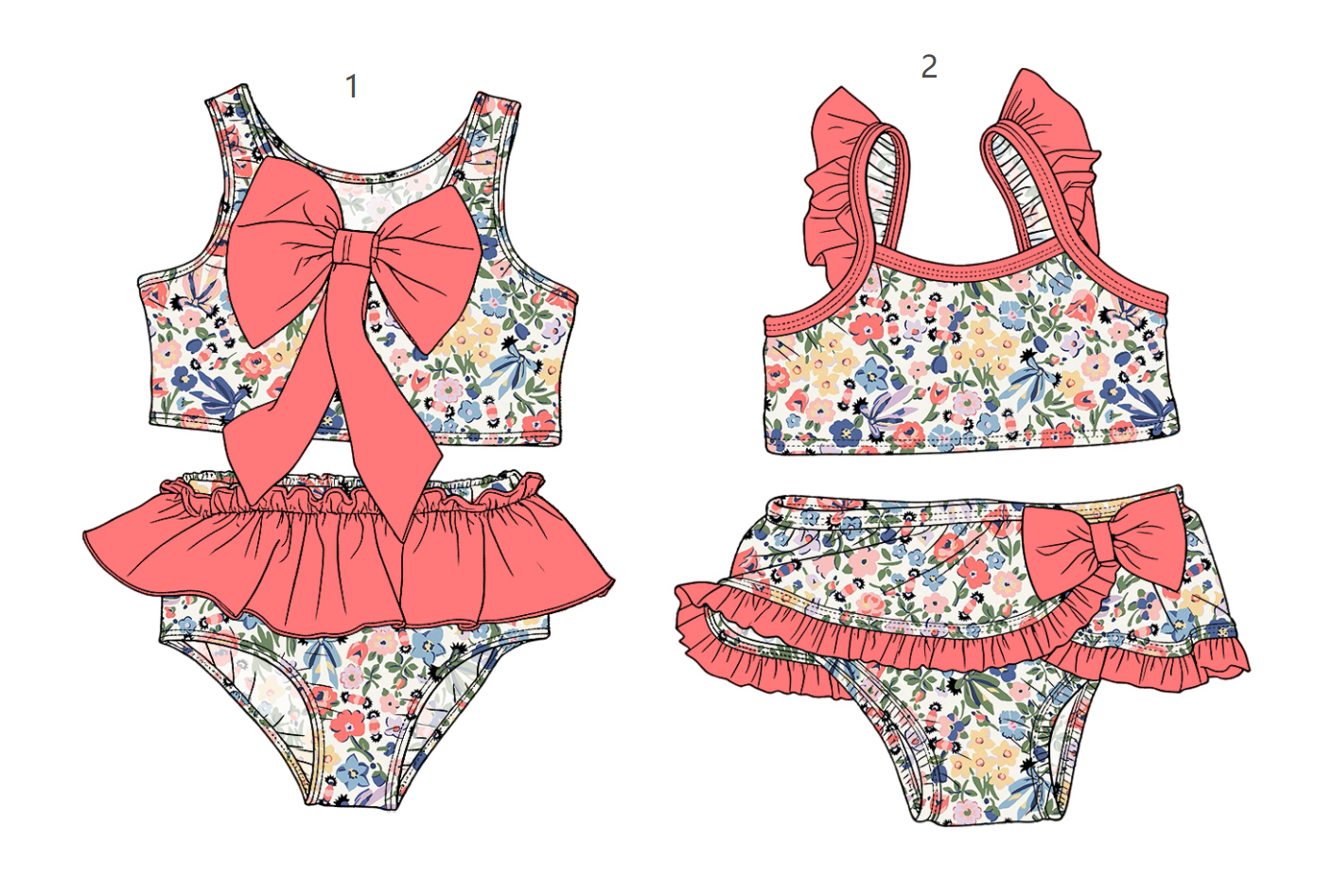 ( Moq 5 Each Style ) Sibling Baby Girls Kids Floral Tops Ruffle Shorts Bows Sets Summer Swimsuits