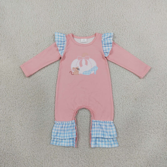 Baby Girls Infant Long Sleeves Pumpkin Bow Plaid Thanksgiving Romper Clothes RTS