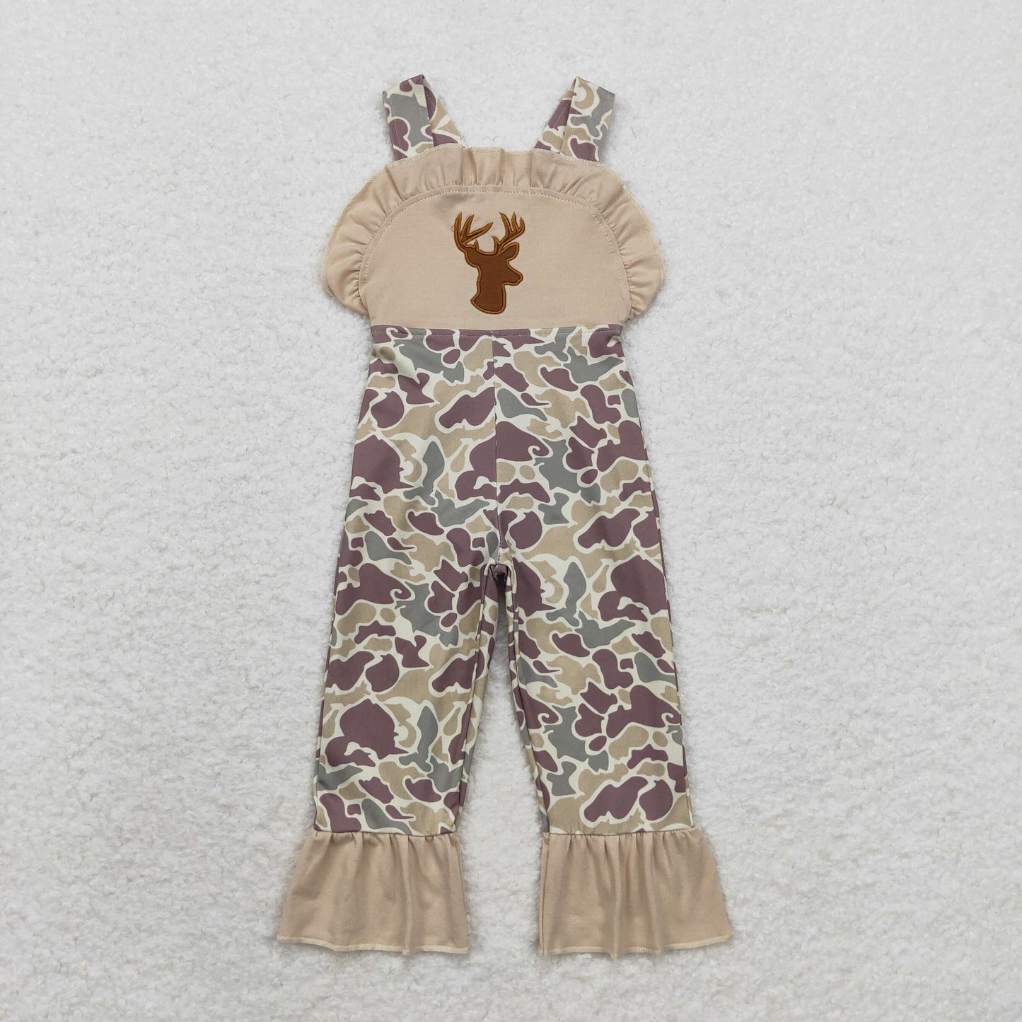 Baby Girl Embroidery Deer Ruffle Camo Pants Hunting Jumpsuit