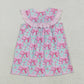 Baby Girl Short Sleeves Embroidery I Love Dad Flower Bows Knee Length Dress RTS