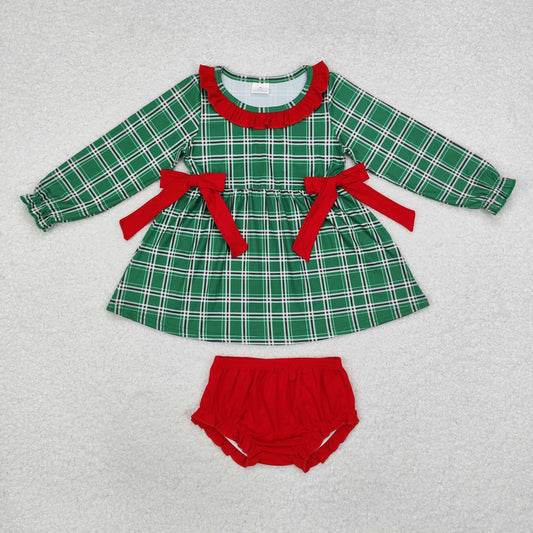 Baby Girl Long Sleeves Green Checkered Tunic Red Bummies Christmas Outfit