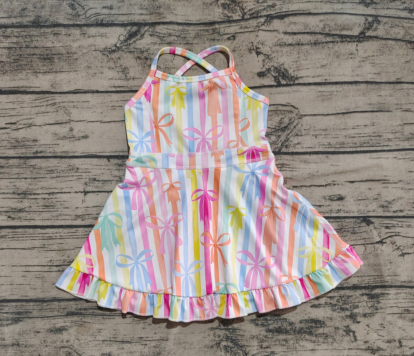 Baby Girl Athletic Yoga Bows Stripes Active Wear Skort Dress RTS