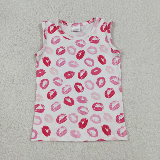 Baby Girls Kids Sleeveless Pink Mouths Valentine Vest Tops RTS