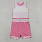 Baby Girls Kids Shirt Scallop Skirt Shorts Yoga Active Pink Set Clothes RTS