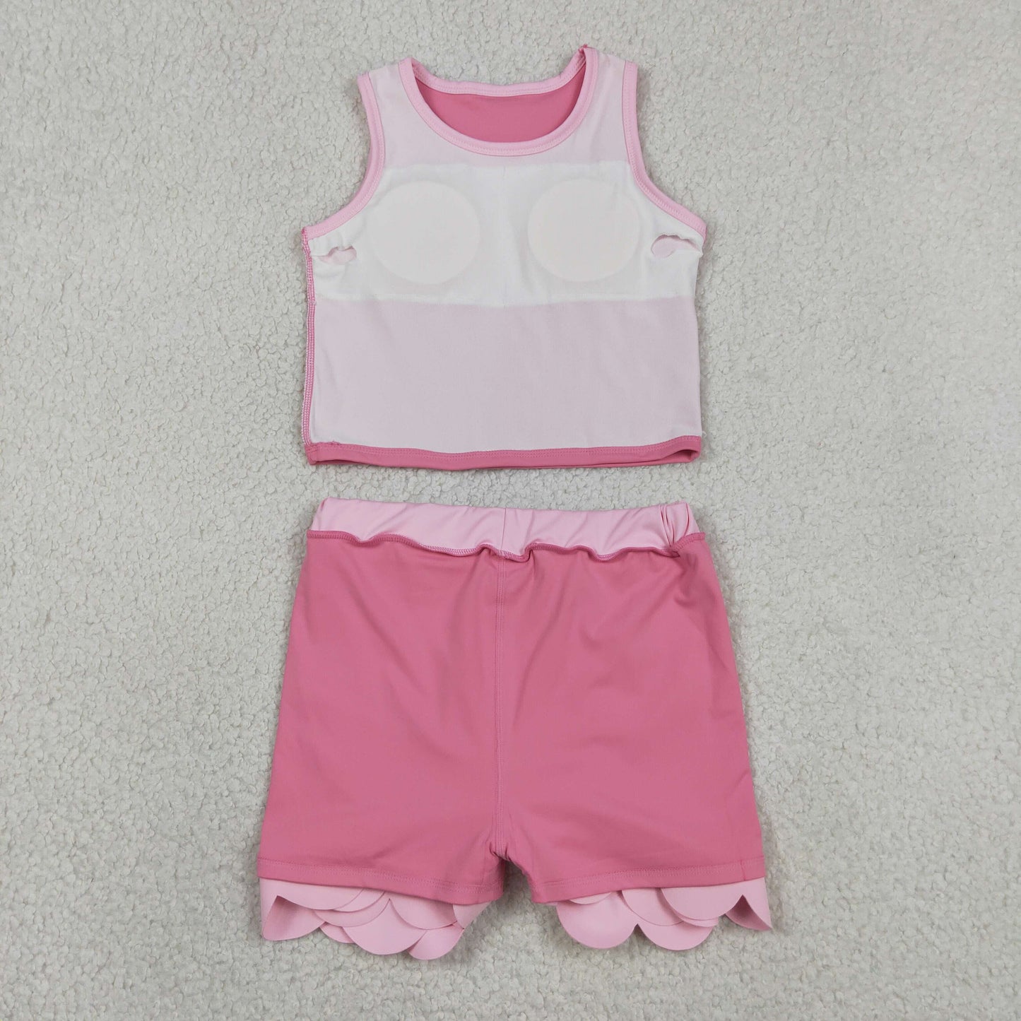 Baby Girls Kids Shirt Scallop Skirt Shorts Yoga Active Pink Set Clothes RTS