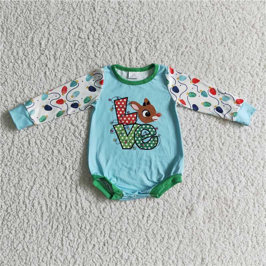 Promotion Baby Kids Infant Long Sleeves Christmas Deer Bubble Romper RTS