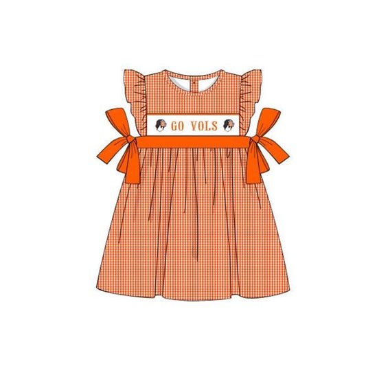 Baby Girl Team Orange Checkered Dog Dress