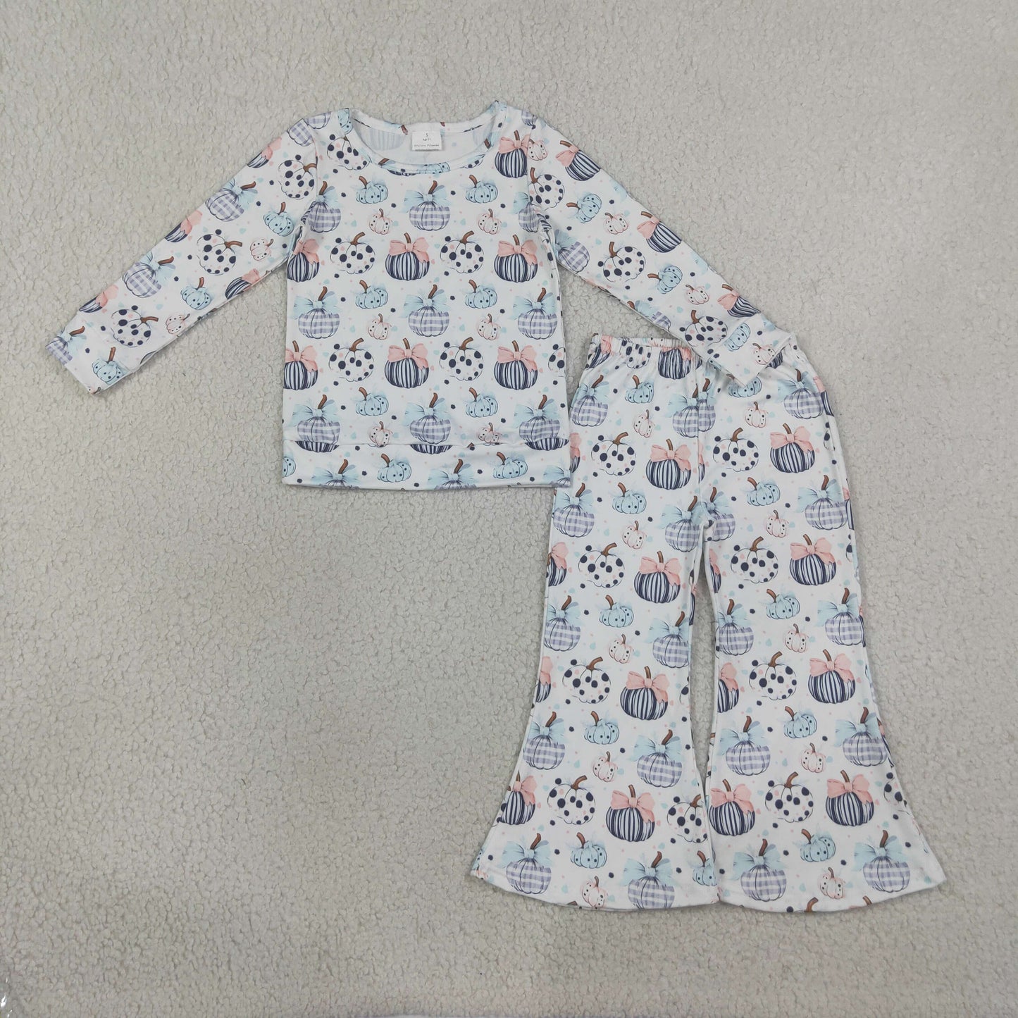 Baby Girls Kids Long Sleeves Pumpkins Bows Shirt Bell Pants Fall Set Clothes RTS