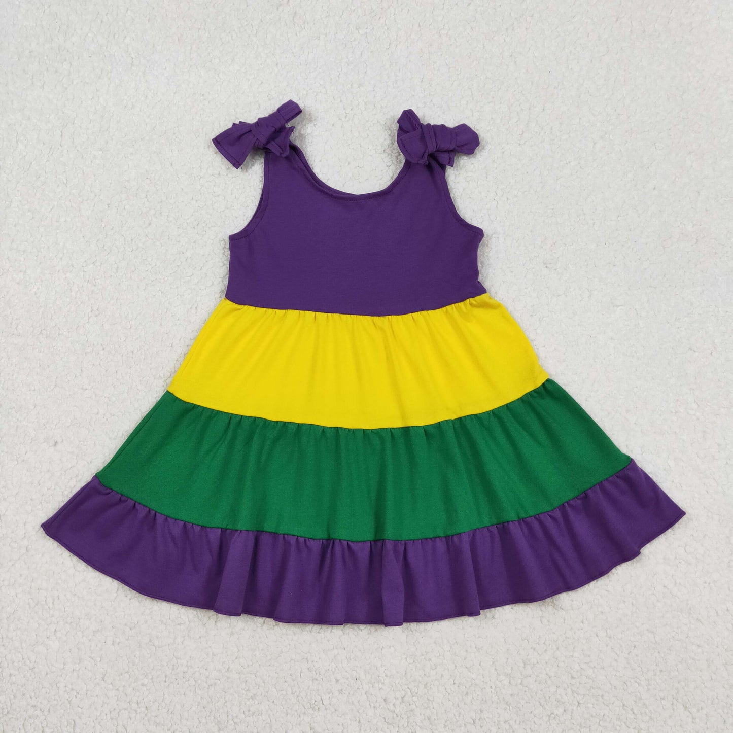 Baby Girls Kids Bows Sleeveless Mardi Gras Cotton Knee Length Dress RTS