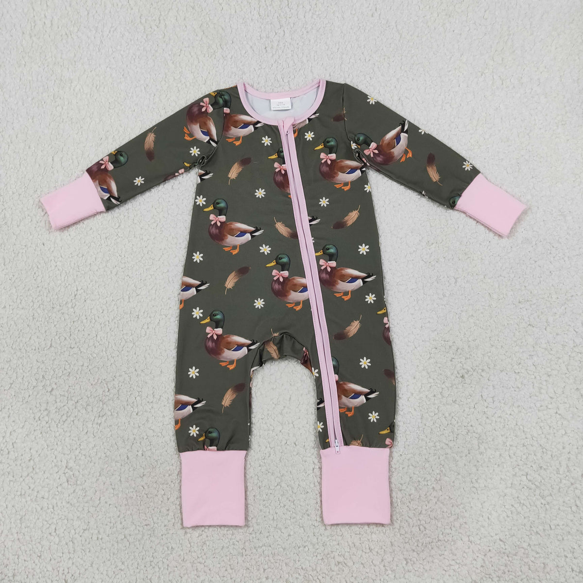 Baby Girls Infant Long Sleeves Ducks Bows Flower Zipper Footie Sleeper Romper Clothes RTS