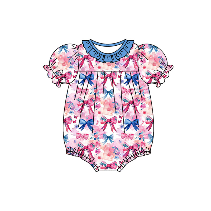 Baby Girl Infant Short Sleeves Colorful Bows Bubble Romper Moq 5