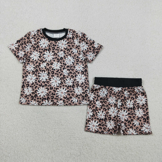 Baby Girls Short Sleeves Leopard Flowers Shirt Shorts Summer Clothes Set RTS