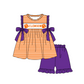 ( Moq 5 ) Baby Girls Toddler Short Sleeves Orange Stripes Purple Bows Tunic Red Shorts Team Set