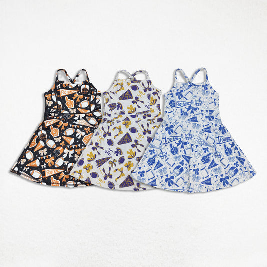 Sibling Baby Girl Sleeveless Football Bows Cheer Summer Yoga Active Dress Clothes RTS