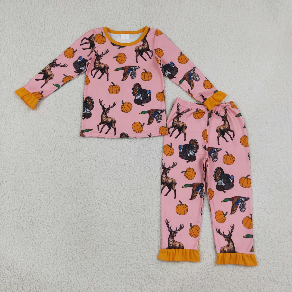 Baby Girls Kids Pumpkins turkey Ducks Deer Shirt Pants Set Pajamas Fall Clothes RTS