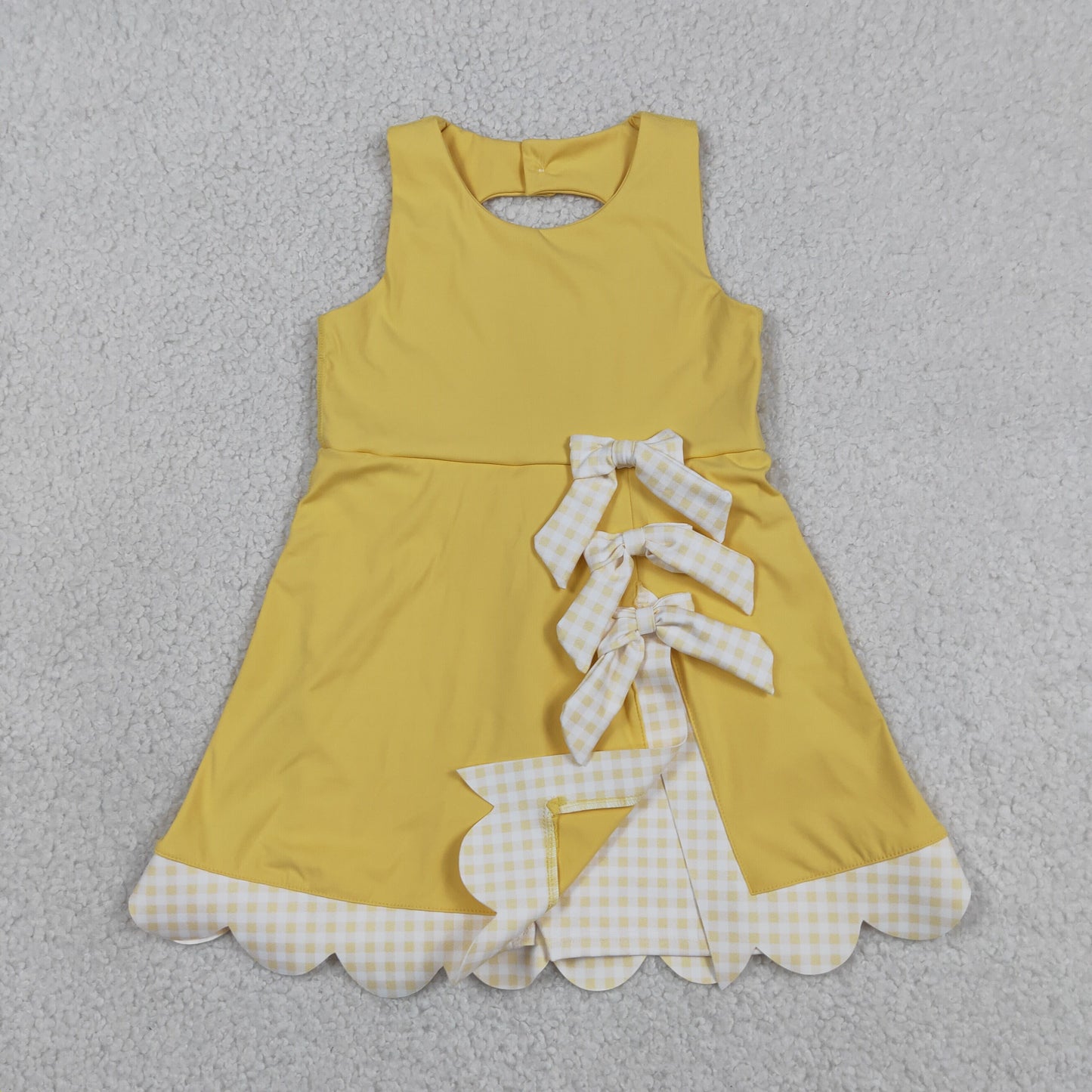 Baby Girls Sleeveless Bows Yoga Shorts Ruffle Knee Length Yellow Dress RTS