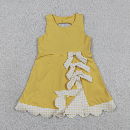Baby Girls Sleeveless Bows Yoga Shorts Ruffle Knee Length Yellow Dress RTS