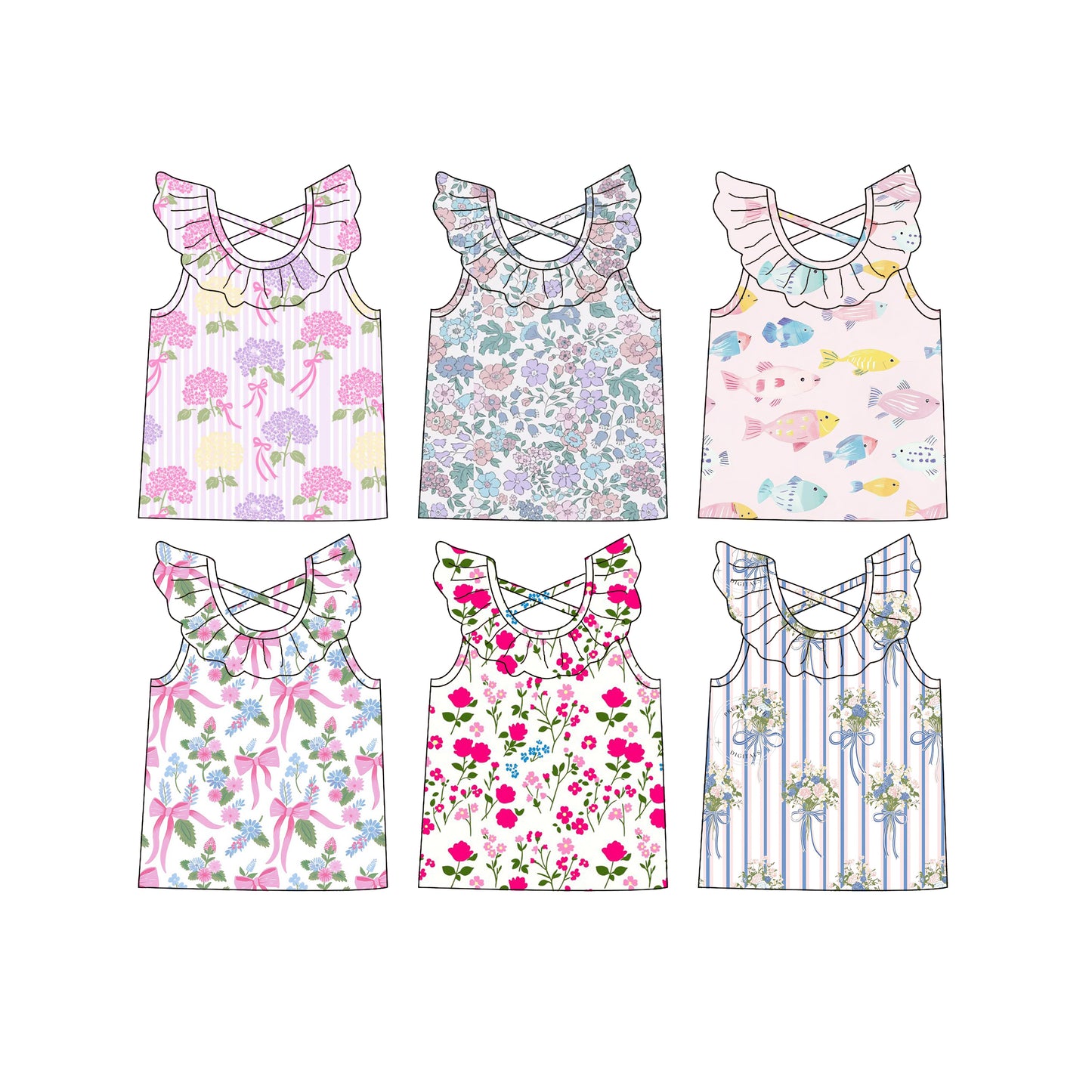 ( Moq 5 Each Style ) Sibling Baby Girls Kids Short Sleeves Flower Ruffle Tops Summer Clothes