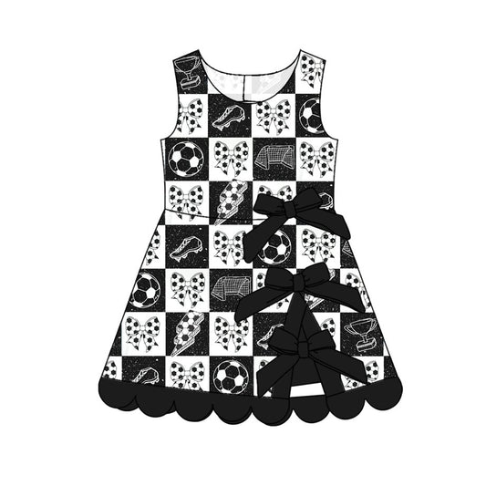 ( Moq 5 ) Preorder Baby Girls Kids Soccer Bows Yoga Active Scallop Dress Black Clothes