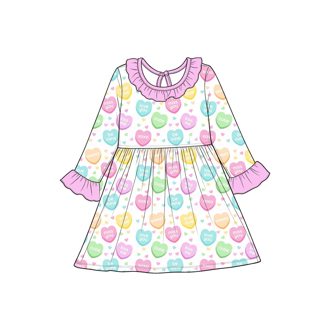 ( Moq 5 ) Preorder Baby Girls Kids Long Sleeves Hearts Valentine Knee Length Dress Clothes