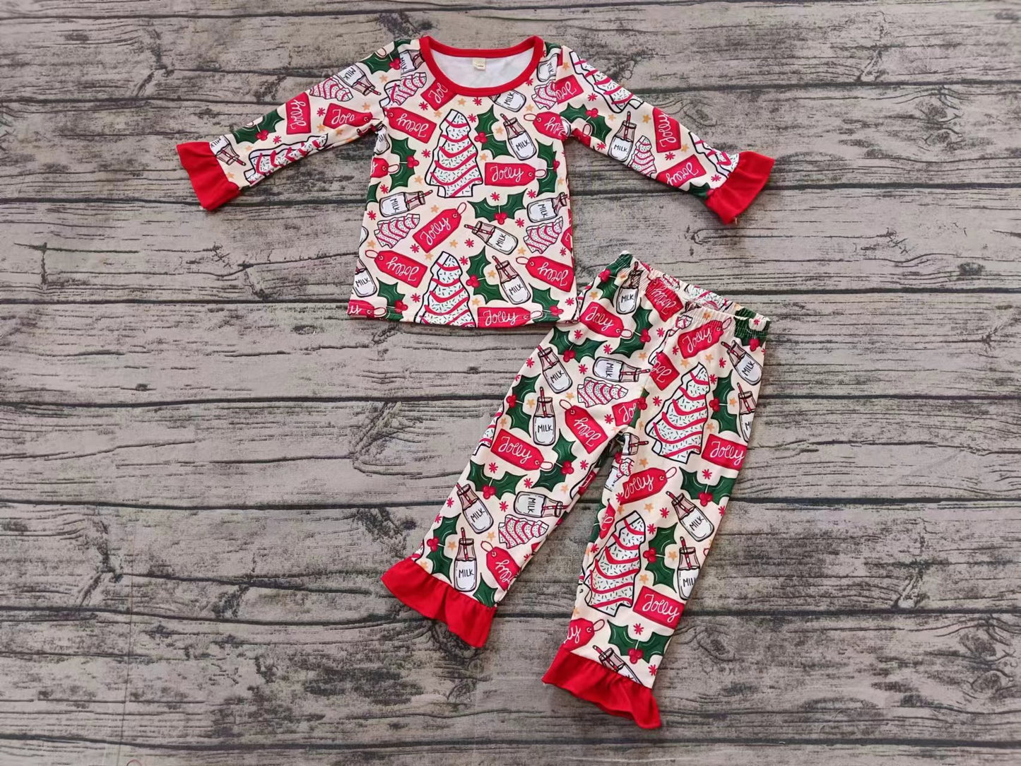 Baby Boy Long Sleeves Christmas Milk Cake Shirt Pants Pajamas Set Moq 5