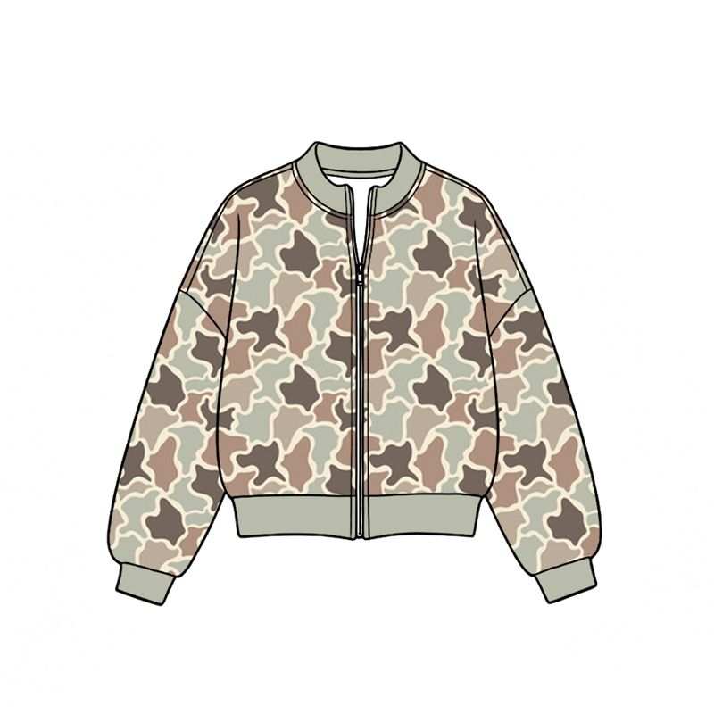 ( Moq 5 ) Preorder Baby Girls Kids Long Sleeves Zipper Jacket Camo Coat Tops Yoga Clothes