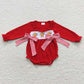 Sibling Girls Boys Long Sleeves Embroidery Gingerbread Sibling Christmas Red Romper Dress Pajamas Outfit Clothes RTS