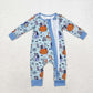 Baby Boy Halloween Blue Dogs Pumpkin Zipper Long Sleeves Romper