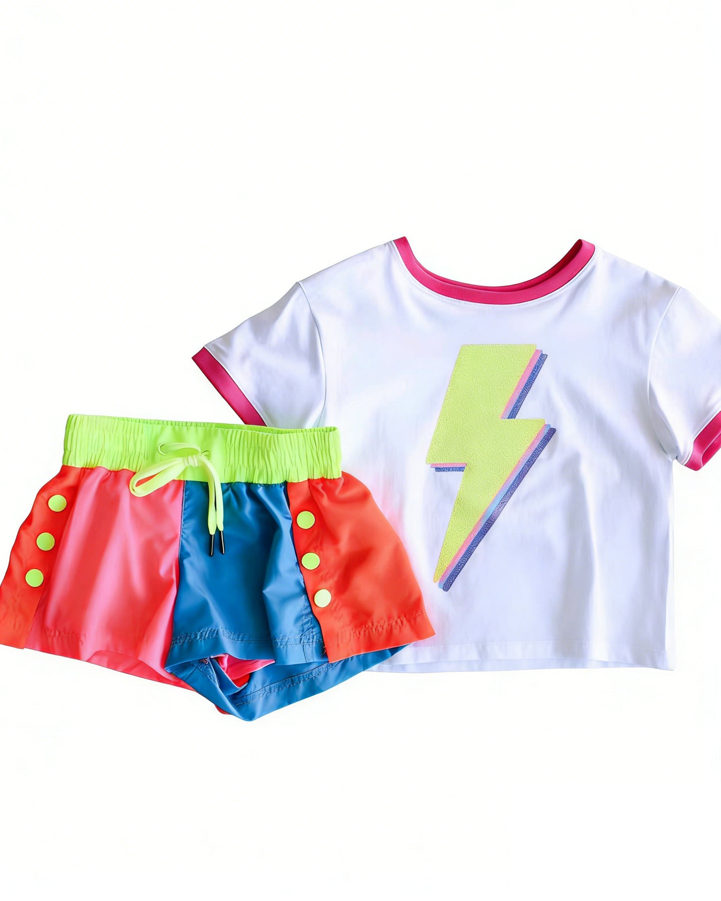 ( Moq 5 ) Preorder Baby Girls Kids Short Sleeves Shirt Buttons Colorful Shorts Set Clothes
